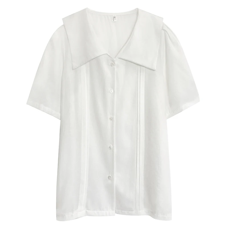 

2021 summer thin v-neck temperament all-match white shirt short-sleeved design niche tops women