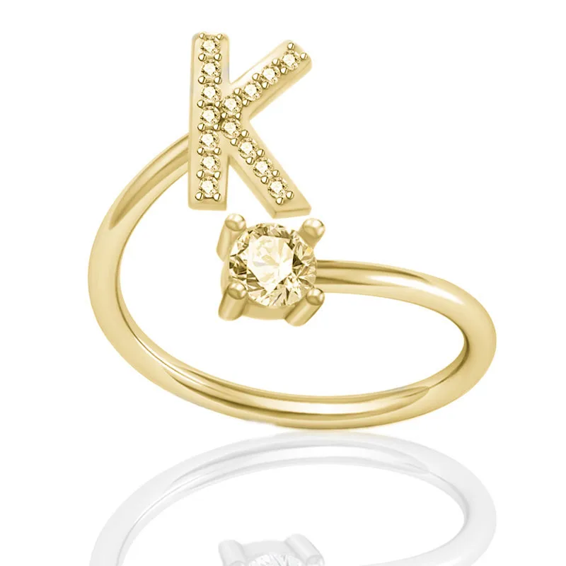 Кольца с кристаллами и алфавитом золотистого серебряного цвета A Z кольца