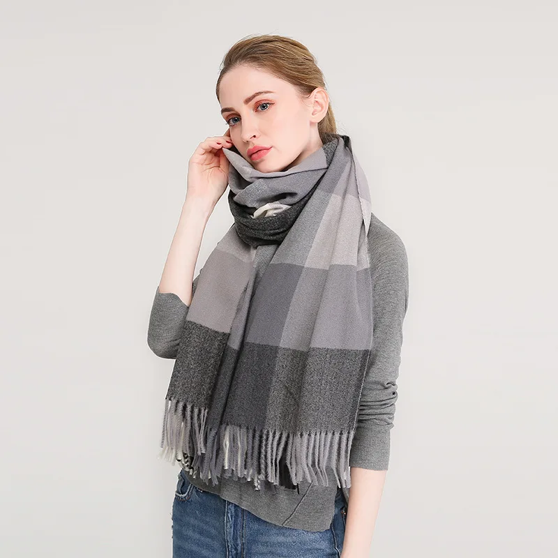 

2020 Winter New Korean Version of All-match Cashmere Scarf Cold and Warm Thick Plaid Shawl Scarf Outdoor Travel Accessories