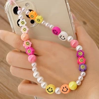 cute phone charm chain straps color acrylic imitation pearl pendant mobile phone anti drop anti lost lanyard ladies jewelry belt