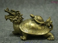 folk chinese brass copper longevity tortoise on dragon turtle statue figurine