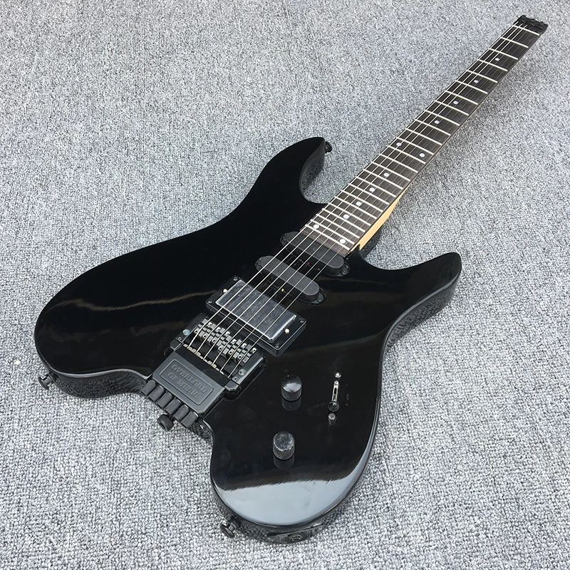 

Headless Electric Guitar 6 String Mahogany Body Maple Neck Rosewood Fingerboard Black Hardware Black Gloss Finish