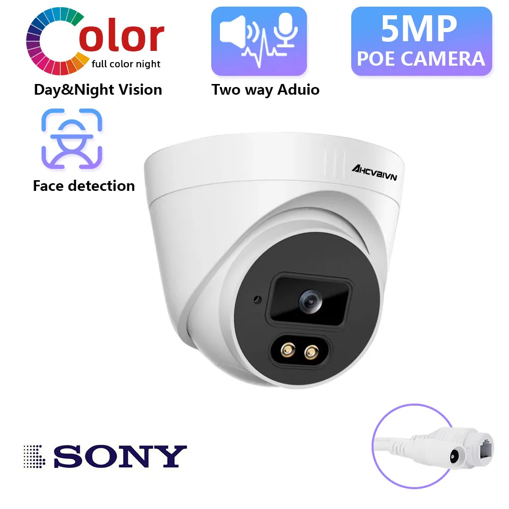 

AHCVBIVN Face Detection POE Camera 5MP Home Security CCTV Camera Ultra HD 40M IR H.265 P2P Security Dome IPC camera XMEYE