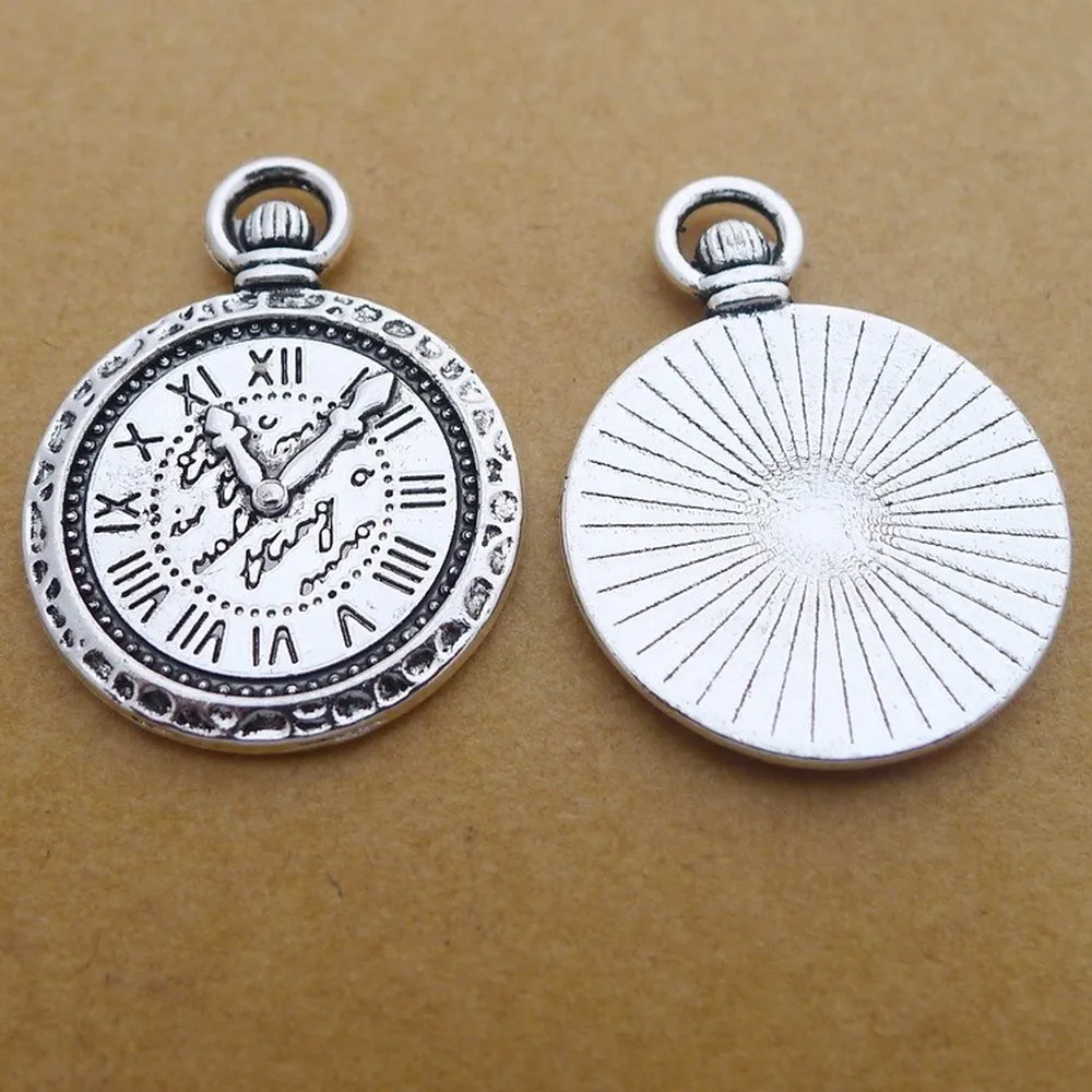 

50pcs Clock Charms 22mm x30mm DIY Jewelry Making Pendant antique silver color