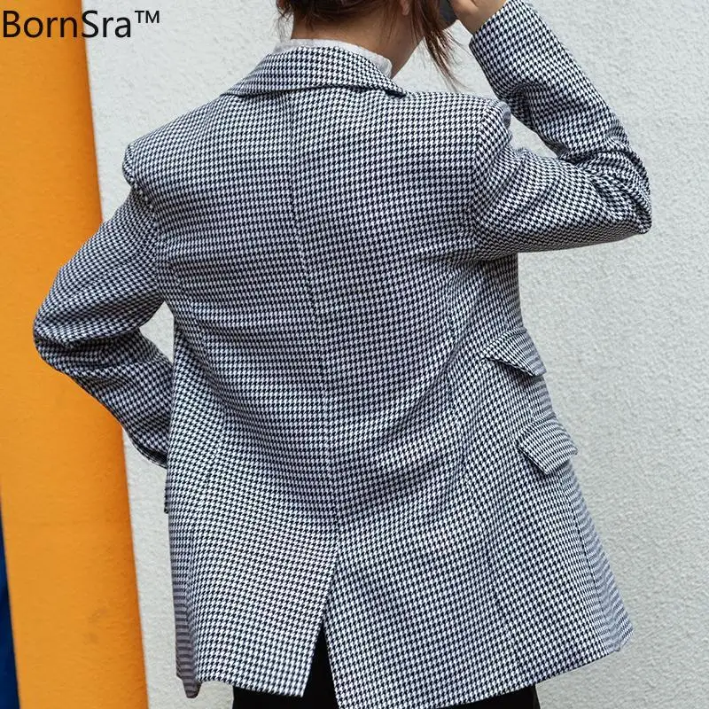 

Bornsra 2021 Brimed Dress Fashion Show Thin One Button Suit Jacket Female Film Full Regular Single Breasted Blazer Women