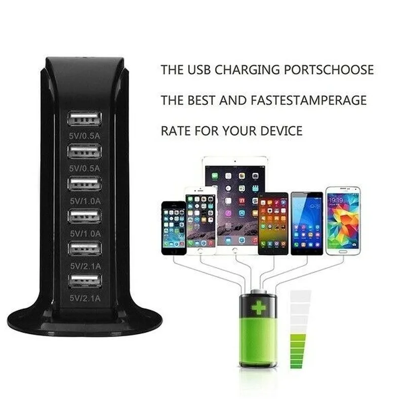 USB Зарядное устройство 30W 6 Порты Мощность адаптер быстрой зарядки станции