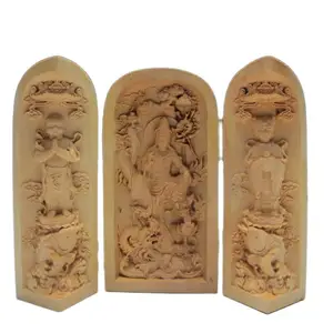 Decorated Boxwood Highly Difficulty Carved Floding Box  Guanyin & Child