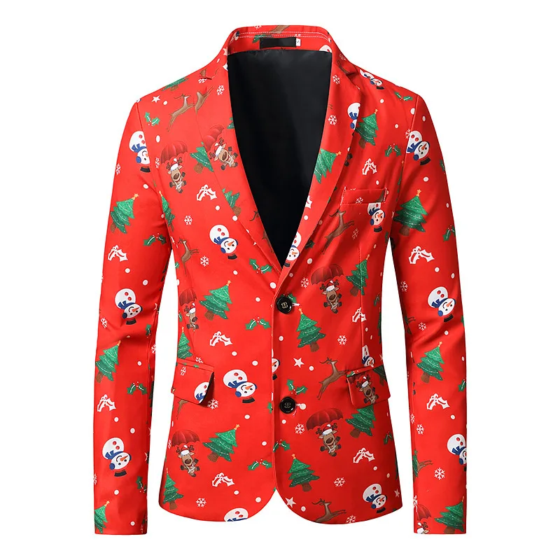 

Christmas Suits New Year Dress Gift 2021 Autumn and Winter-New Men's Fashion Personality Santa Snowman Printed Jacket Size S-2XL