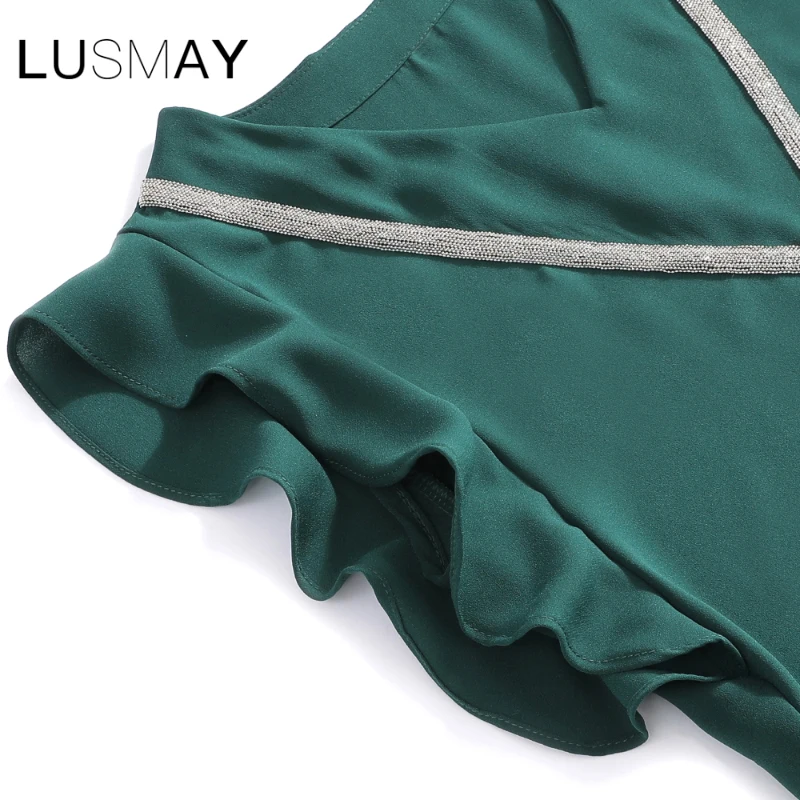 Женская модная офисная рубашка с оборками на рукавах Корейская летняя шифоновая