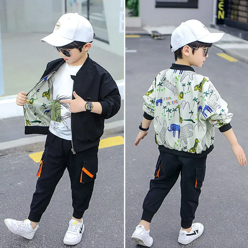 

Spring 2-7Years Boys Coats On Both Sides 2021 New Print Children's Outwear Jacket For Boys Baby Tops Handsome Kids Clothes