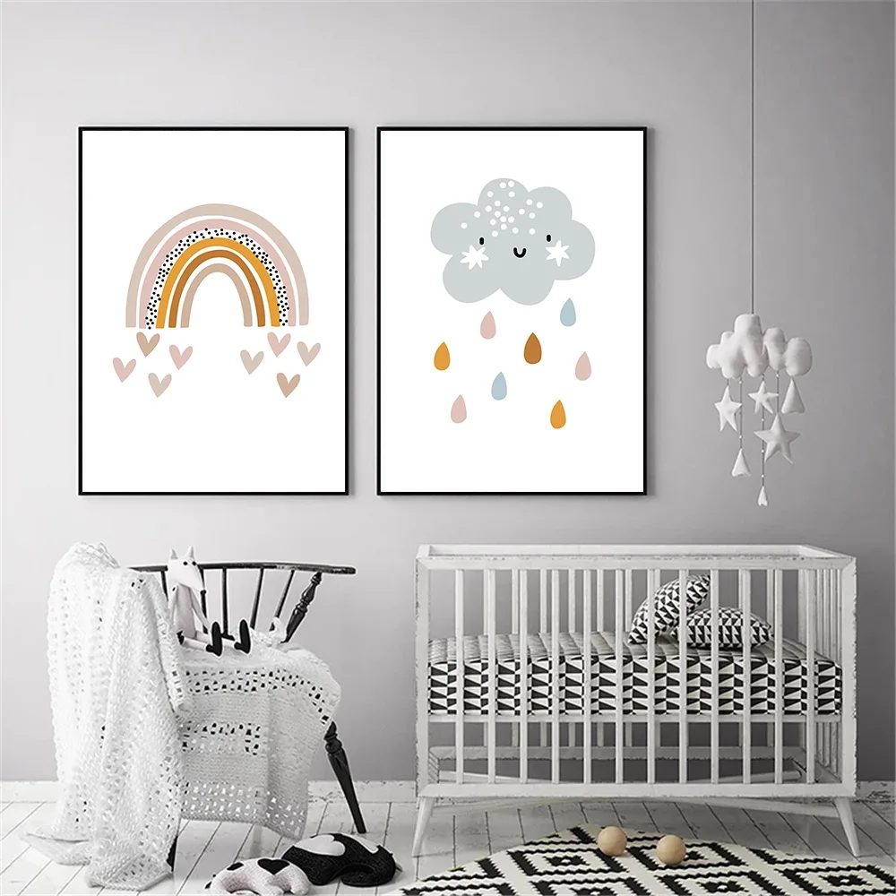Детские плакаты и принты с изображением радуги облака сердца стены рисунки для