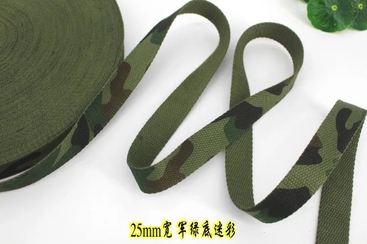 10meters *width 2.5cm camouflage printed ribbon Cotton Nylon webbing, outdoor backpack strap,Safety belt,seat Harness