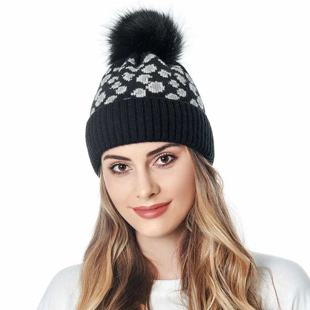 С леопардовым принтом Цвет зимняя вязаная шапка для мужчин и женщин с черепом