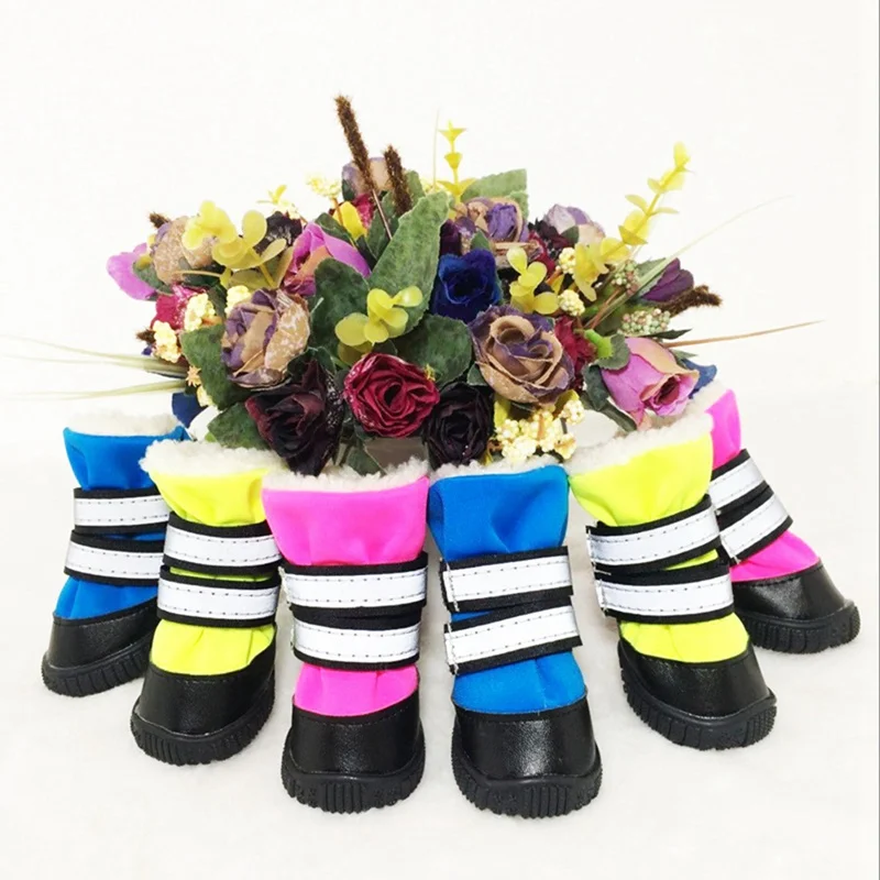 

4pcs/lot Pet Winter Thickening Snow Boots Dog Warm Paw Protector Boots With Anti-slip Sole