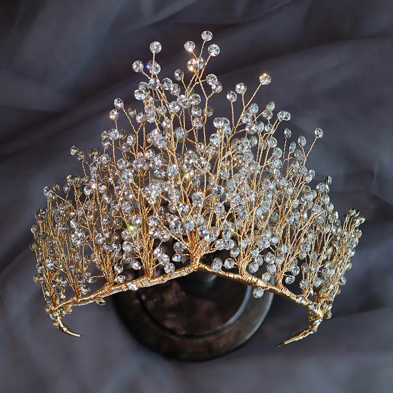 

Gold Crown Crystal Rhinestone Headband Tiara Wedding Hair Accessories Decoration Bride Head Piece Decorative Luxury Hair Jewelry