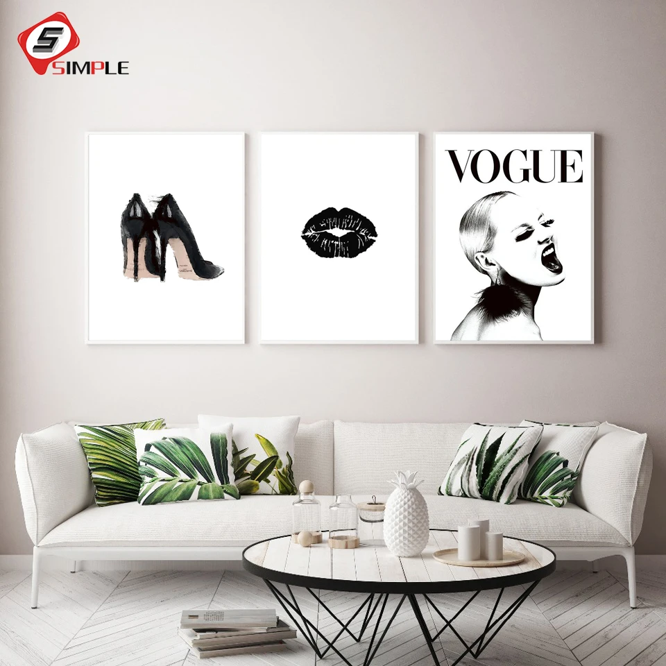 Современные настенные картины с губами Постер Vogue на высоком каблуке