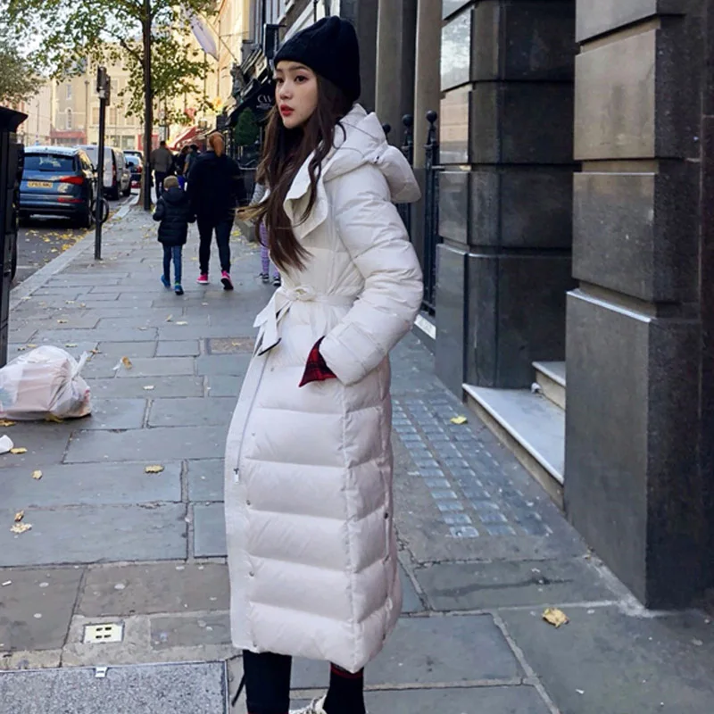 Длинный женский зимний пуховик 2020 90% утиного пуха Толстая Теплая Повседневная