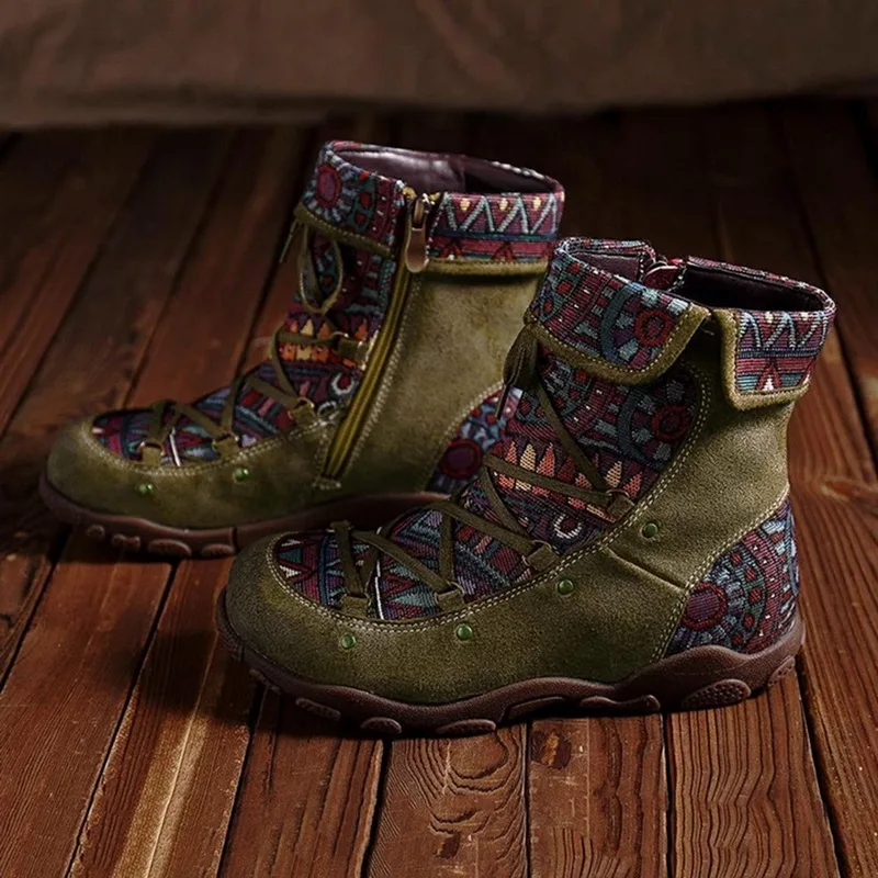 WENYUJH; коллекция года; женские ботинки с вышивкой; сезон осень-зима; Boho; женские полусапожки с круглым носком; женские ботинки на шнуровке; повседневная обувь; Прямая поставка