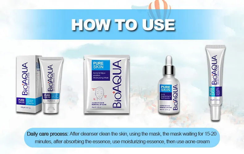 

6sets Bioaqua Acne skin care set cleanser Essential Oil cream mask