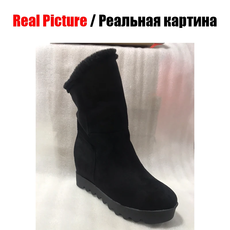 DoraTasia/новые женские зимние сапоги, размеры 34-43, теплые меховые ботильоны на платформе, женские слипоны, женская обувь, увеличивающая рост