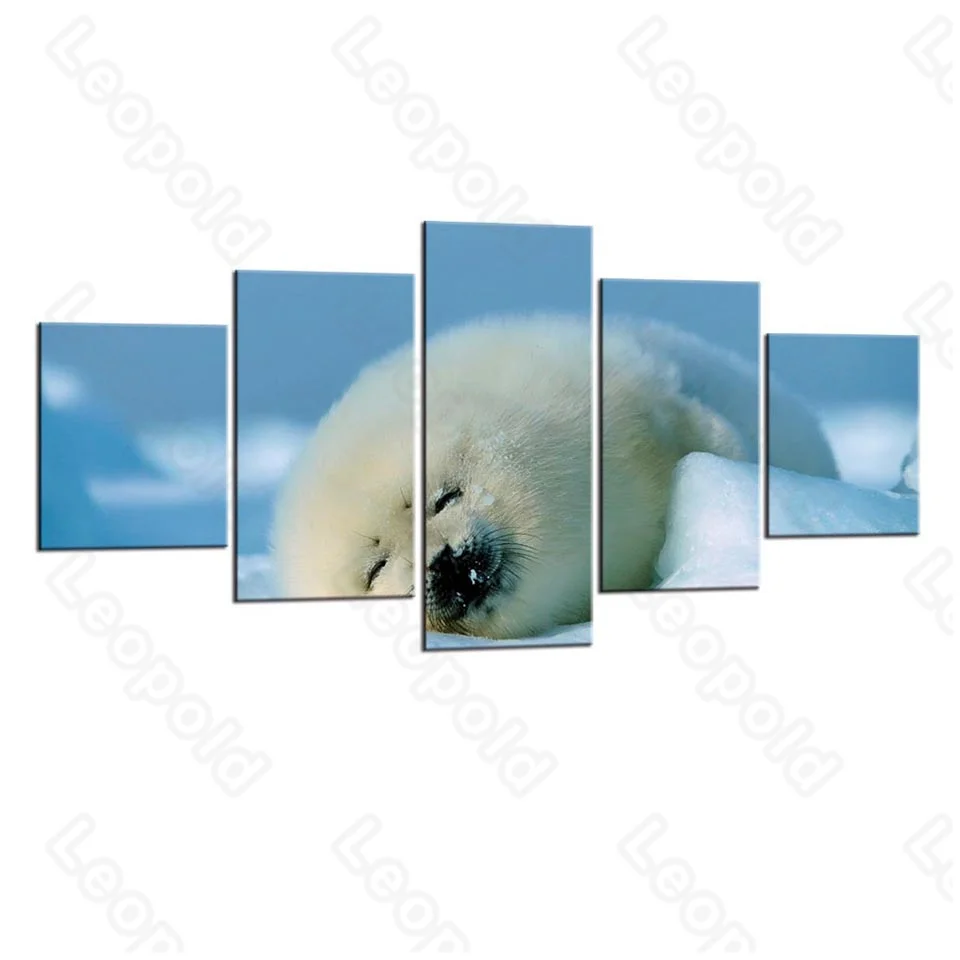 

Modern Style Murals Canvas Painting Bed Home Decoration Prints 5 Pieces Animal Glacier White Seal Living Room Wall Mural