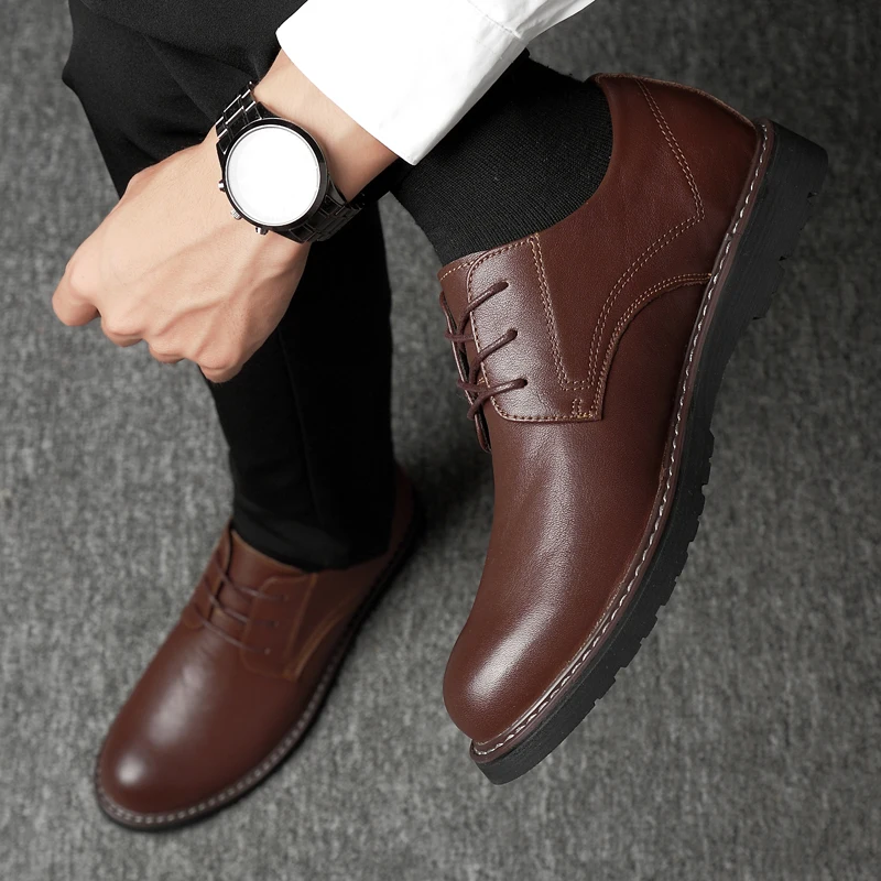Мужская обувь в стиле Дерби из натуральной кожи деловом на шнуровке Туфли