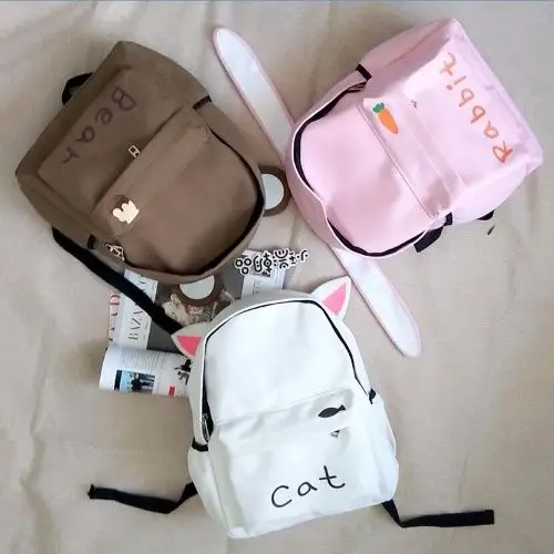 

Холщовый мини-рюкзак для девочек, милый школьный ранец в Корейском стиле с мультяшными животными и ракетками