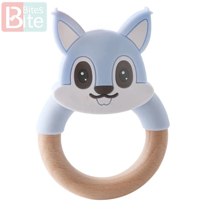 Blue Squirrel 1 шт. Детские трофеи силиконовые мыши грызуны Силиконовые Прорезыватели деревянные кольца деревянный Прорезыватель коляска белка для детей товары игрушки - Цвет: Blue Squirrel