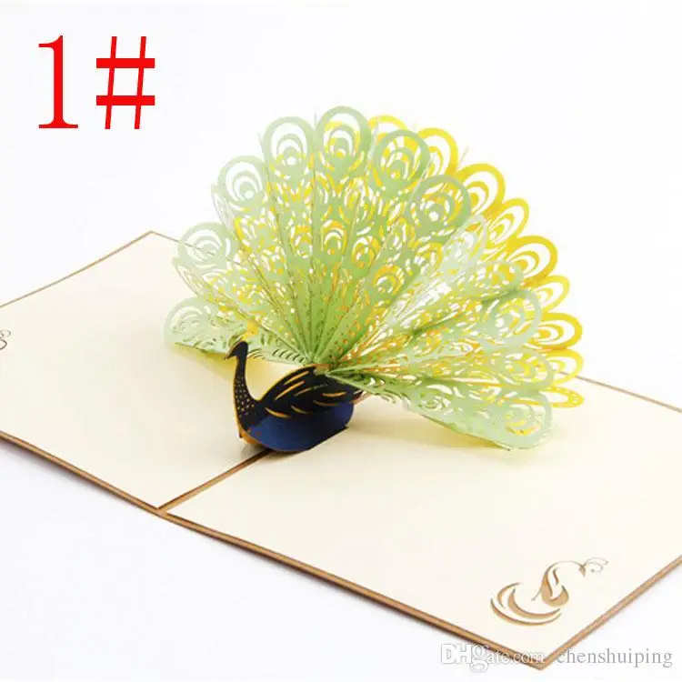 

free shipping Handmade 3D Pop Up birthday Wedding party Card Peacock Design Christmas Postcard New Year Greeting