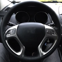 car steering wheel cover for hyundai ix35 tucson 2 2011 2012 2013 2014 2015 diy black hand stitch genuine leather