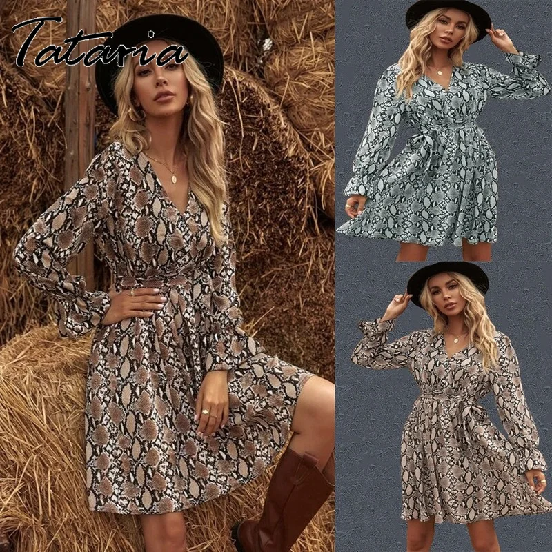 Осеннее серпантиновое платье для женщин 2021 повседневное винтажное женское