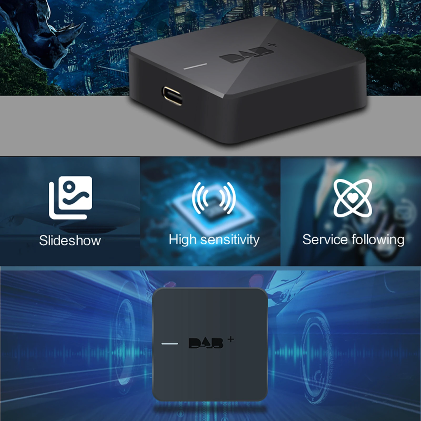 Цифровая радиоантенна docooler DAB plus Box тюнер с FM-трансмиссией и питанием от Type-C для