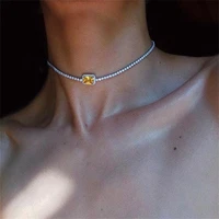 sexy simple colored gemstone ladies necklace light luxury personality shiny rhinestone temperament clavicle chain body jewelry