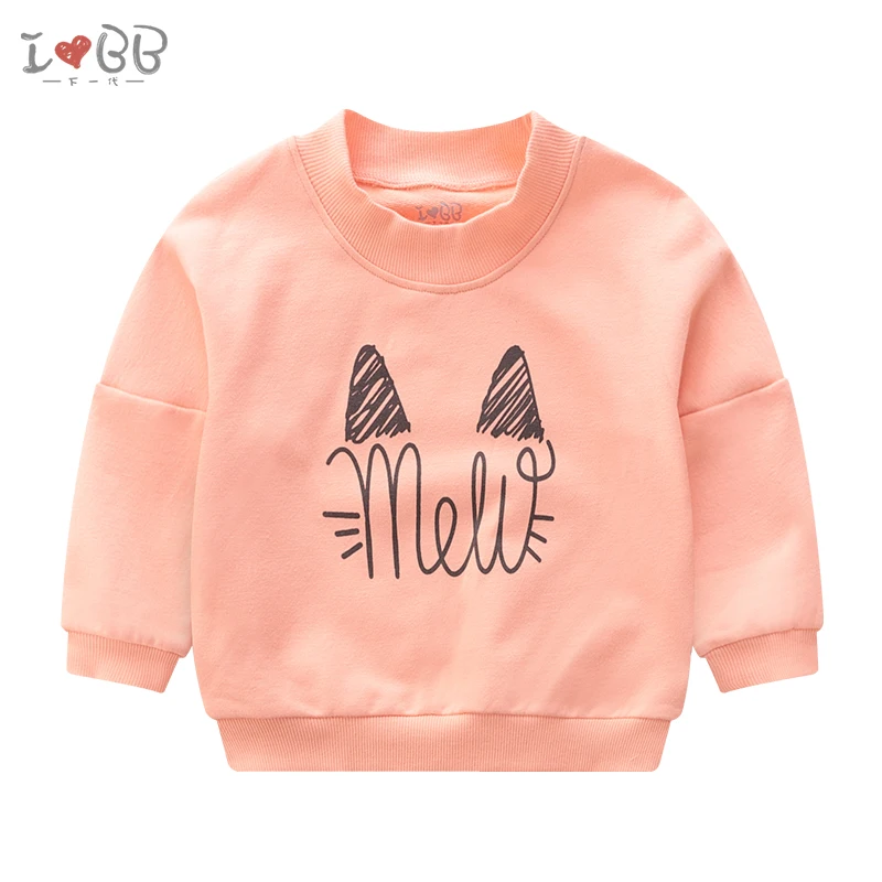 Orange Pink Футболка с длинными рукавами для маленьких девочек; футболки с круглым вырезом; теплая одежда из хлопка с рисунком кота - Цвет: Orange Pink