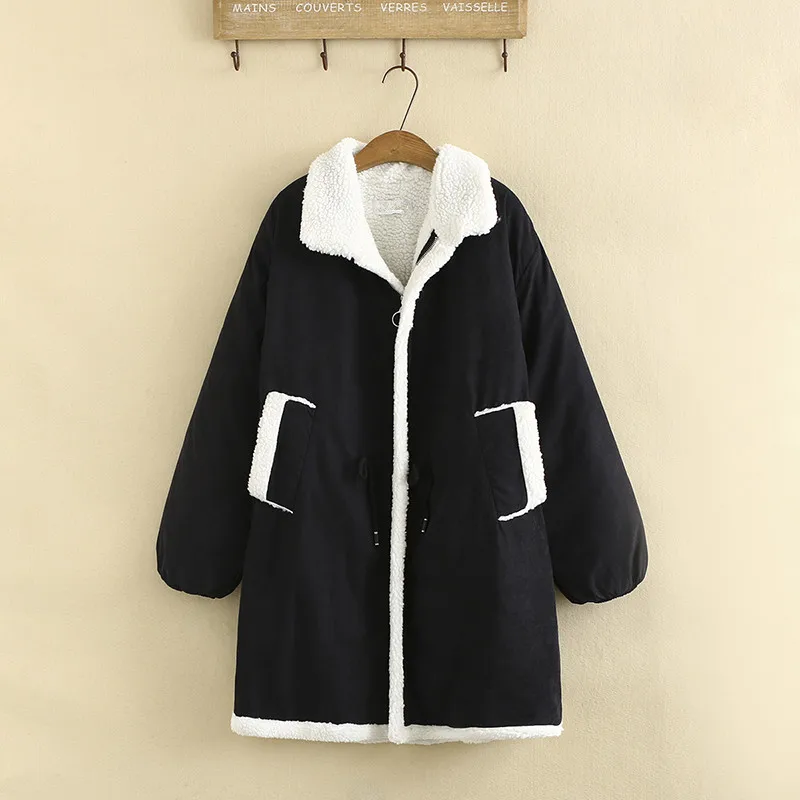 Plus Size Coat For Women Wear 5XL Long Sleeve Lapel Lamb Wool Drawstring At Waist Thick Winter Coat Large Size Mid-Length Coat
