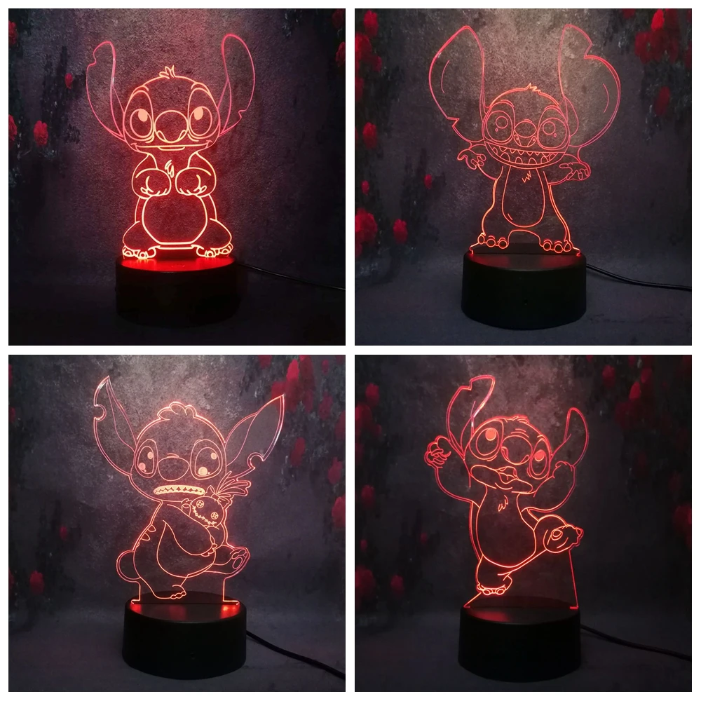 Аниме Забавный милый мультяшный ночной Светильник Mengxing Stitch 3D Детский комический