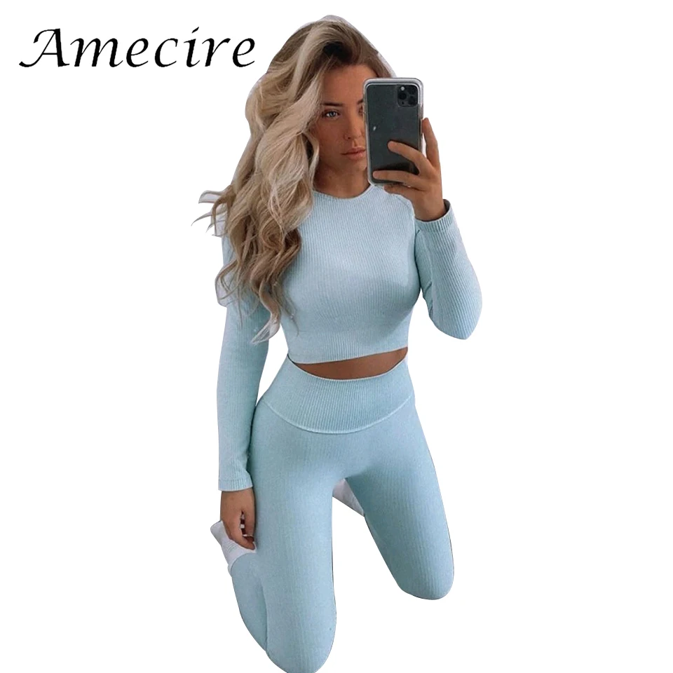 Женский Повседневный блестящий комплект Amecire из 2 предметов с длинным рукавом