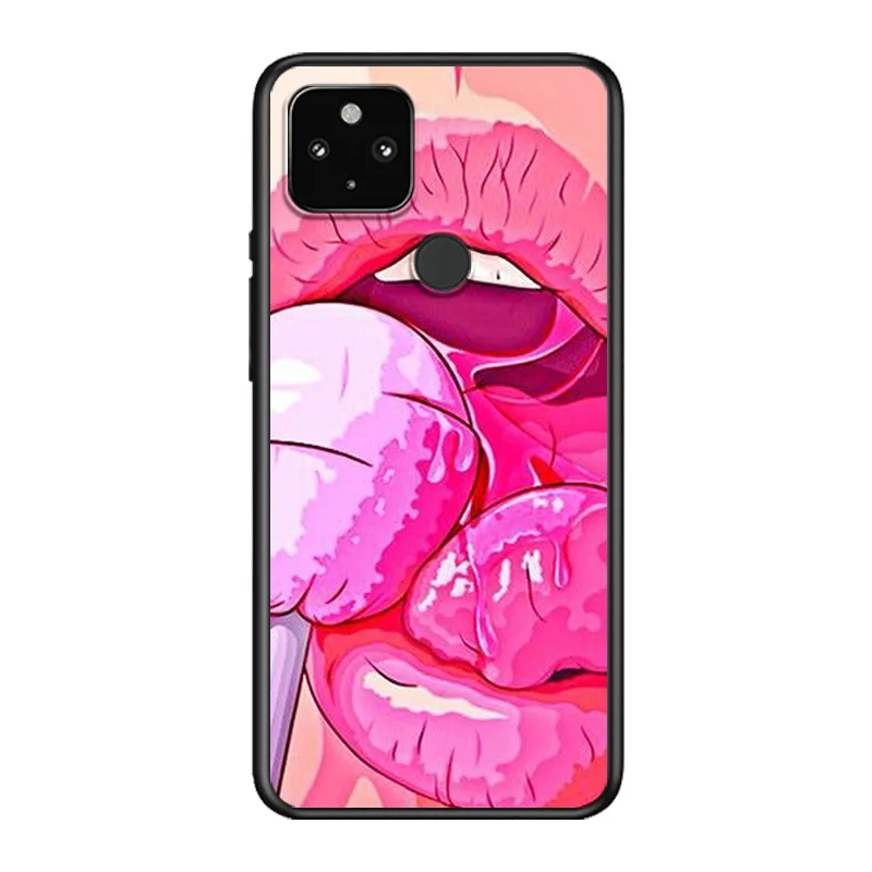 

Sexy Lips Hot Girl Soft TPU Silicone Black Cover For Google Pixel 5 4A 5G 4 XL Phone Case