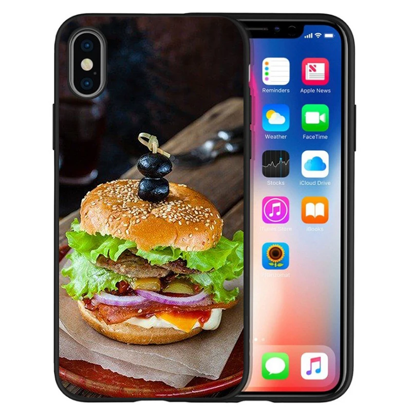 Черный силиконовый чехол с гамбургером для телефона iPhone 13 12 XR XS Max 5 5S SE 2020 6 6S PLUS 7 8 X