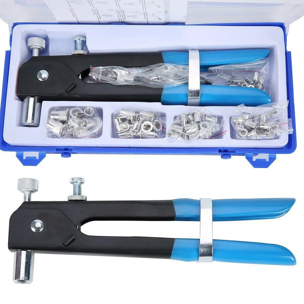 

86/106pcs M3-M8 Blind Hand Rivet Nuts Threaded Insert Rivet Tool Riveter Gun With Rivnut Nutsert Riveting Kit Household Repair