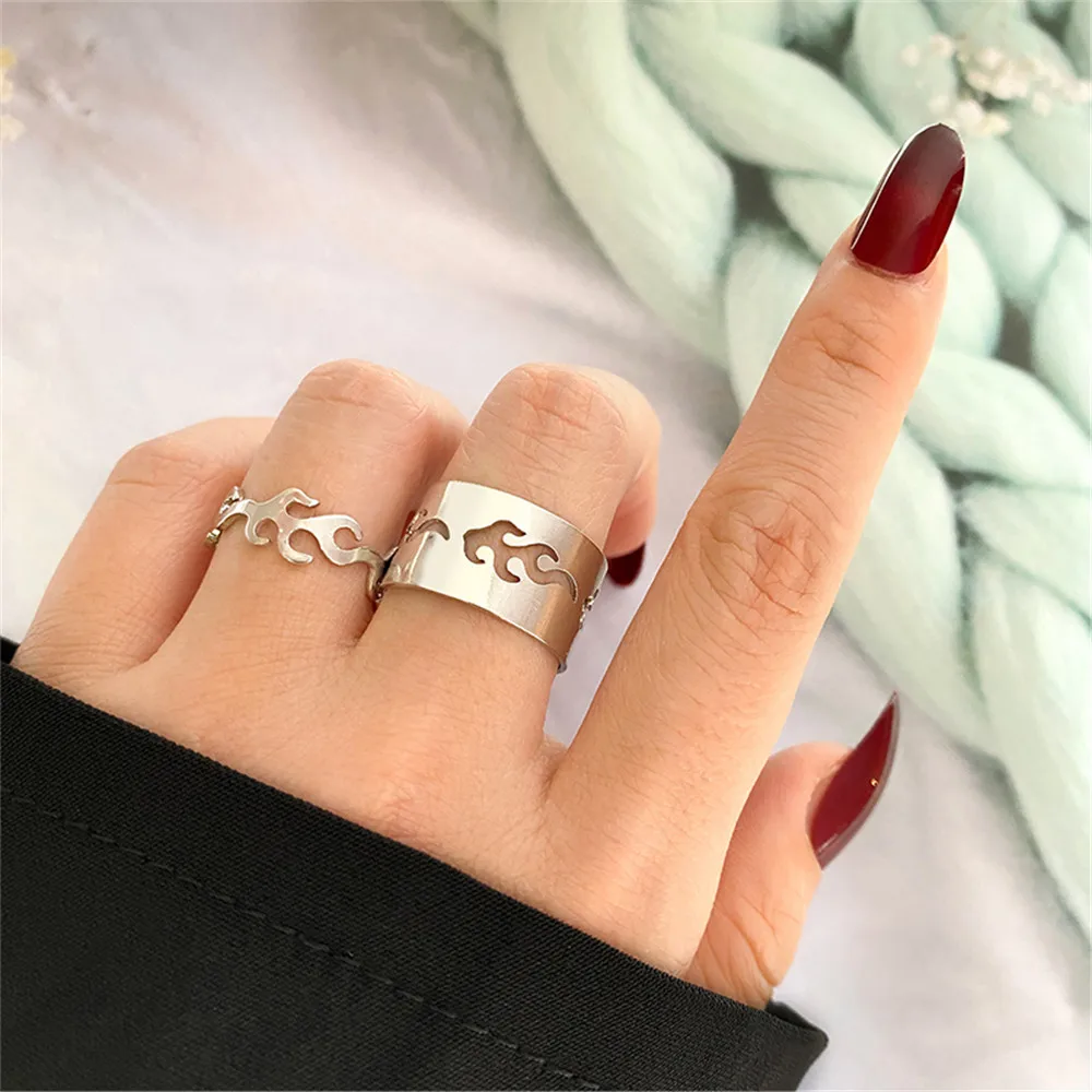 Fashion Gold Silver Color Flame Opening Rings For Women Men Couple Matching Adjustable Pair Hollow Ring Wedding Jewelry Anillos