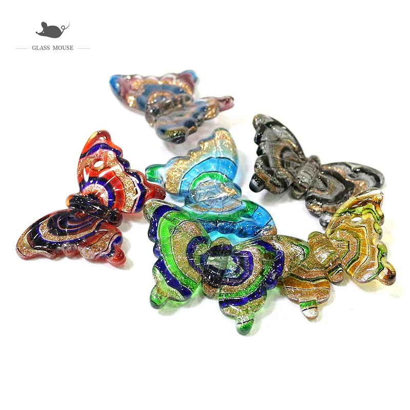 

6pcs Wholesale Handmade Mix Color Murano Lampwork Glass Butterfly Pendant Necklace Hot Thanksgiving Jewelry Gifts For Friends