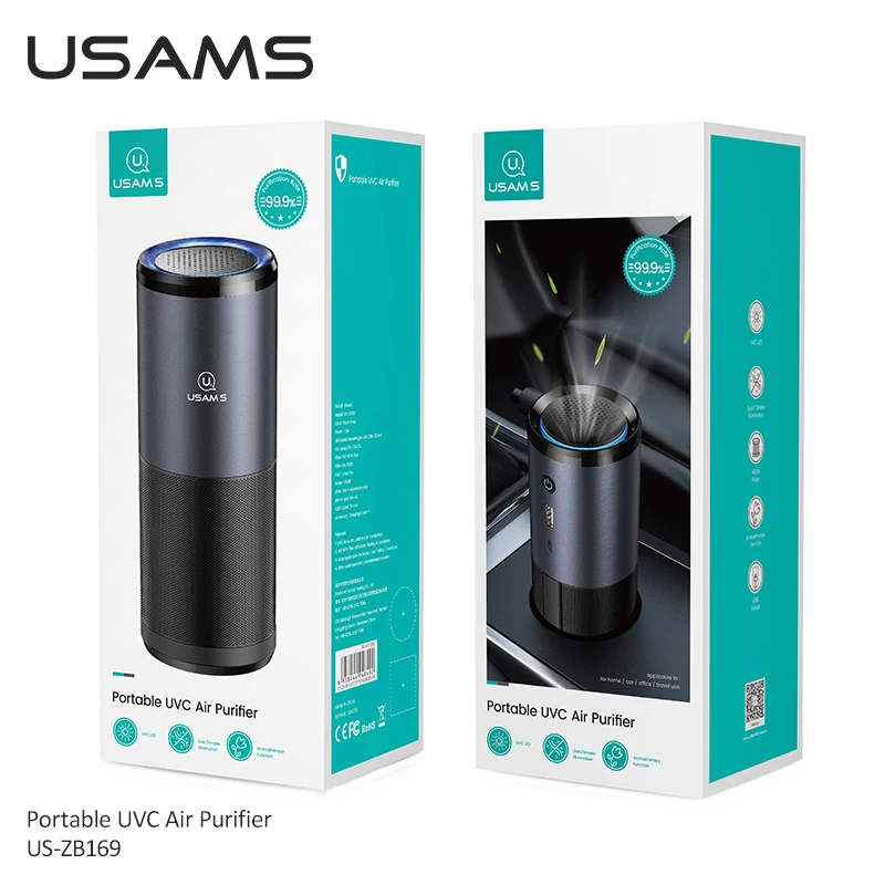 

USAMS Car Air Purifier Air Cleaner Portable Ultraviolet Lamp Air Purifier Sterilization Oil Diffuser USB for Car Home Desktop