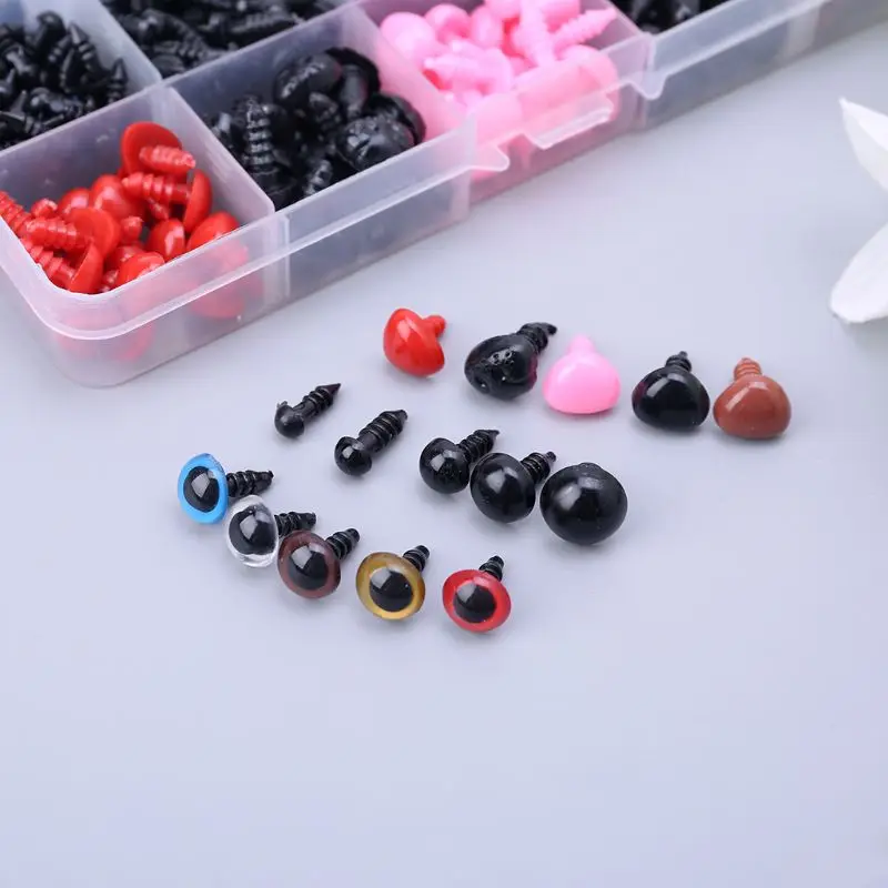 

376 Pcs Colorful Plastic Crafts Safety Eyes Nose 15 Grid 5-12mm Kit with Washer