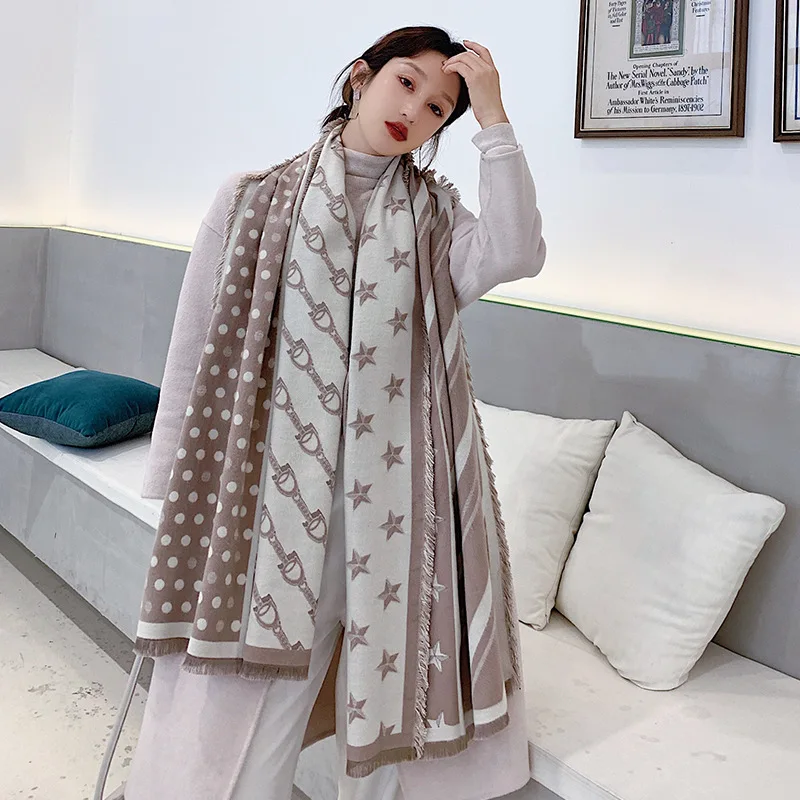 Шарф женский кашемировый двухсторонний цвет в горошек 2019| |