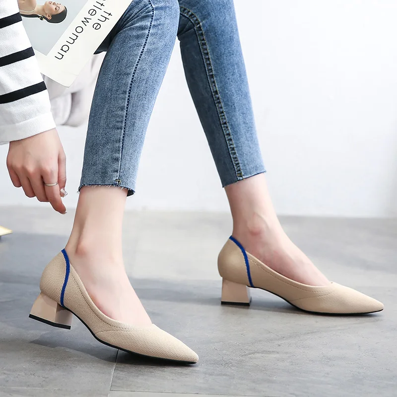 

2021 All Season Ladies 4cm Medium Heels Shoes Elegant Women Suit Shoes Office Shoes Pointed Mixed Color Casual Pumps For Women