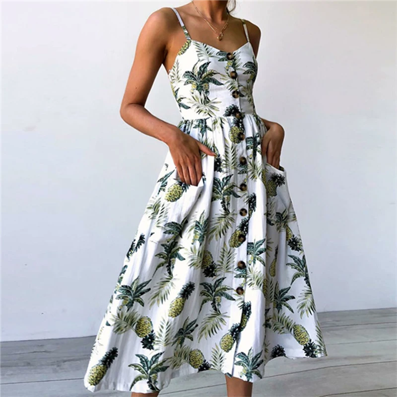 

V-neck Button Sleeves Beachwear Casual Wear Plus Size Maid Dress Summer 2021 Women's Dresses Long Floral Print Bohemian Dresses