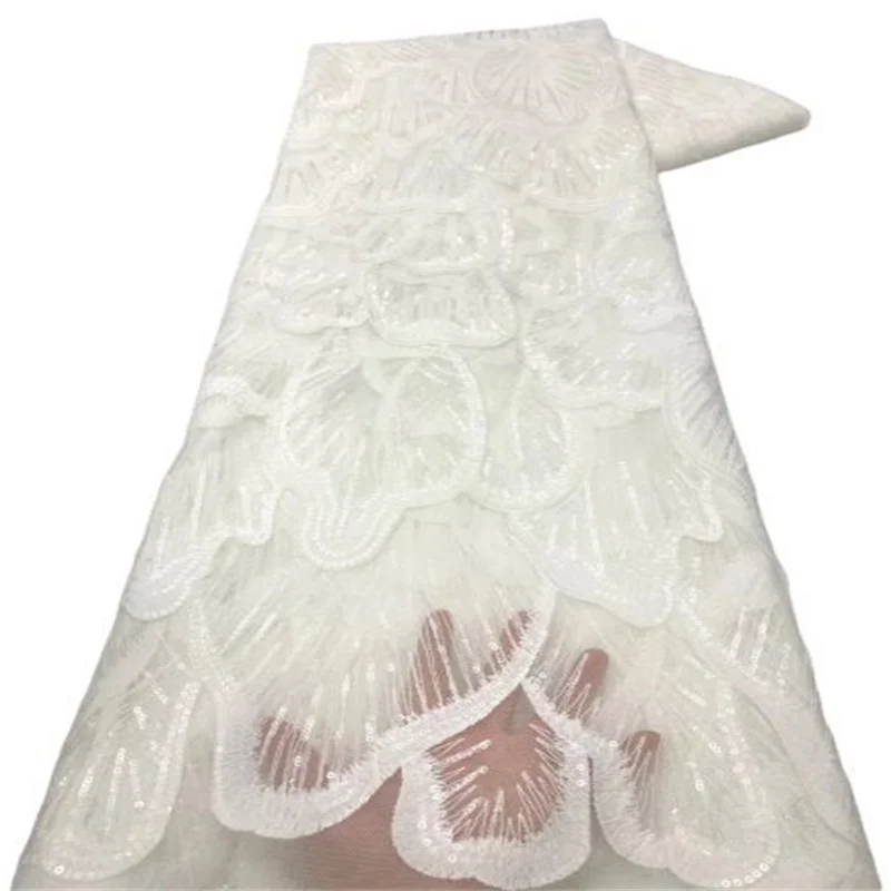 

2022 Red 5Yards African Lace Fabric With Sequins French Tulle Lace Fabric High Quality Soft Milk Silk For Wedding Dress Sew