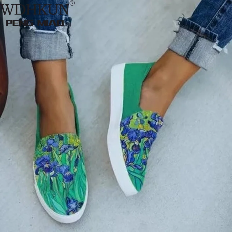 

Summer Women Casual Shoes New Patchwork Comfortable Flat Female Canvas Shoes Fashion Slip on Leopard Print Lady Loafers