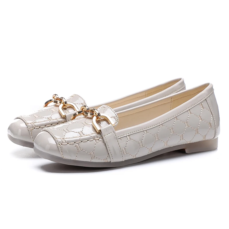 Zapatos de mujer de moda/ г. Женская обувь на плоской подошве осенние Лоферы женская обувь на плоской подошве женская обувь из лакированной кожи с мягкой подошвой - Цвет: creamy-white